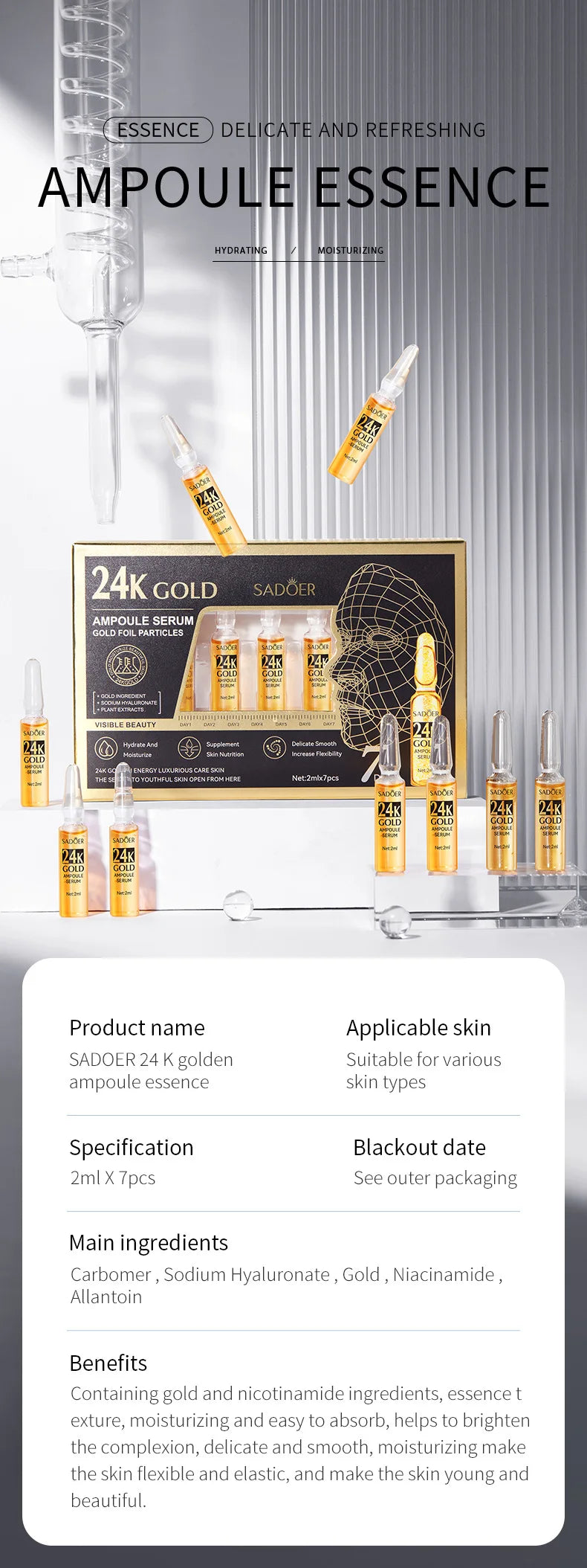 Vitamin C Face Serum – Whitening, Dark Spot & Freckle Removal, Hyaluronic Pore Minimizer & Anti-Aging Essence