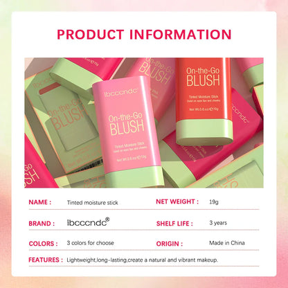 Waterproof Cream Blush Stick — High-Pigment Makeup Rouge for Brightening Skin Tone