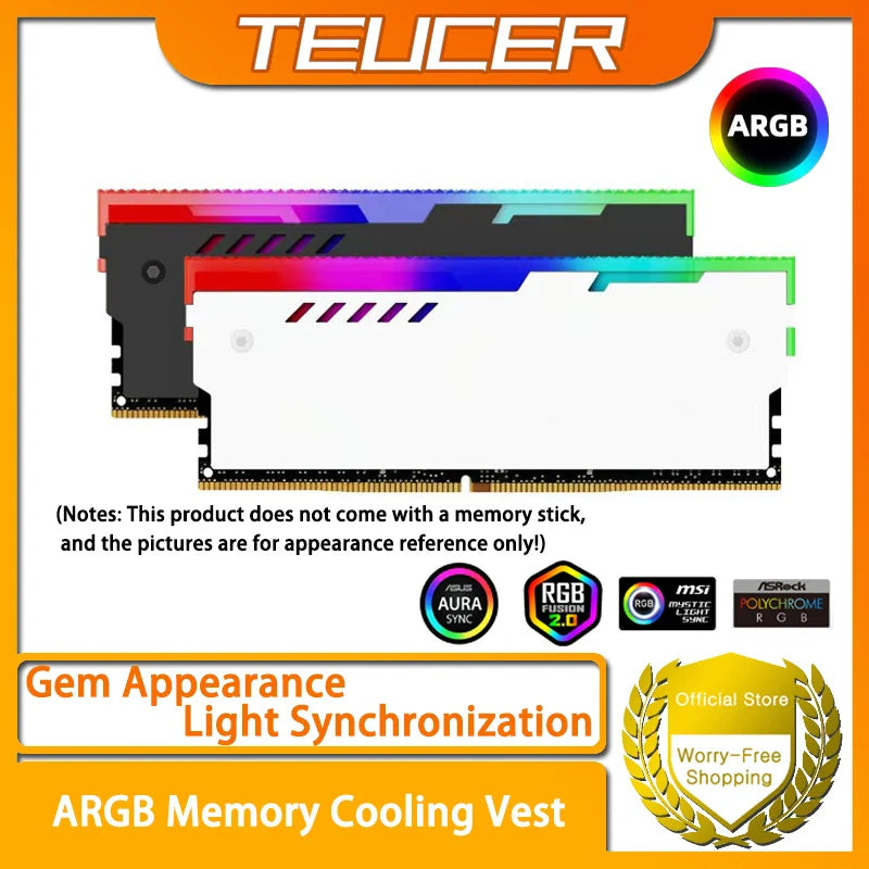 TEUCER ARGB RAM Cooling Kit – Memory Heat Sink Vest for PC Desktop Computers