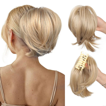 Messy Bun Hair Piece – Claw Clip-in Short Straight Ponytail Extension, Tousled Updo Bun for Women & Girls