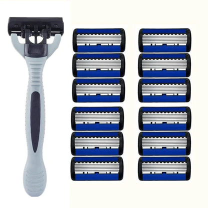 Men’s Manual Safety Razor – 6-Layer Stainless Steel Hair Removal Knife with Replaceable Heads and Razor Tools