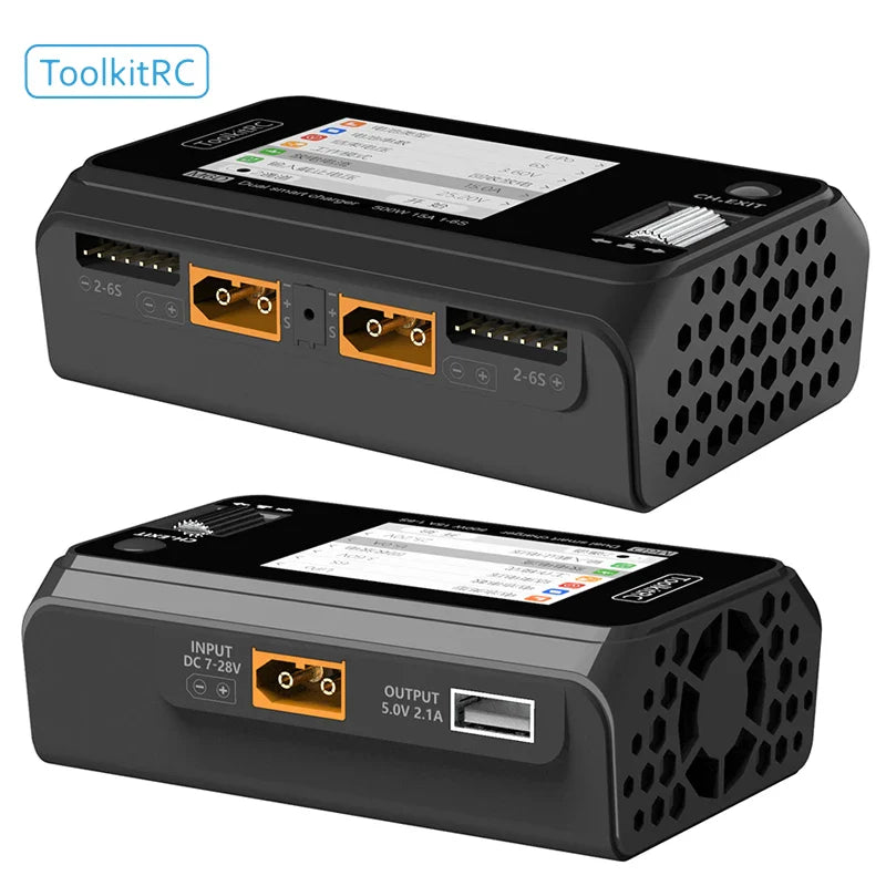 ToolkitRC M6D 500W 15A Dual Channel MINI Smart Charger Discharger for 1-6S LiPo Batteries with SC100 XT60 & Charging Board