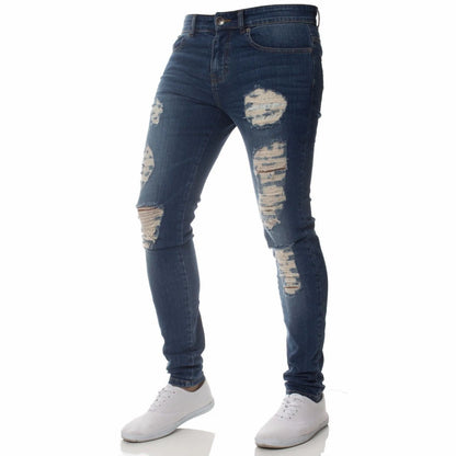 Men’s Retro Washed Stretch Denim Jeans – Slim Fit Zipper Casual Skinny Pencil Pants, Plus Size