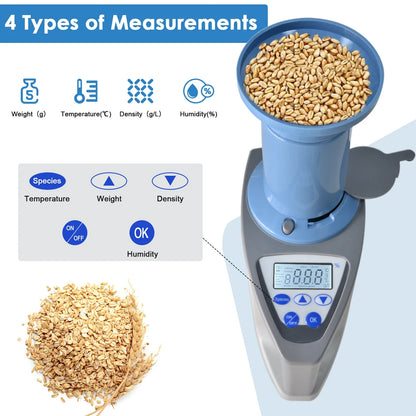 Grain Moisture Meter – LCD Moisture Tester for 20+ Grains with Weight, Density & Temperature Measurement