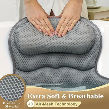 Luxury Bath Pillow with 3D Air Mesh - Secure Suction Neck & Back Support for Home & Spa Use