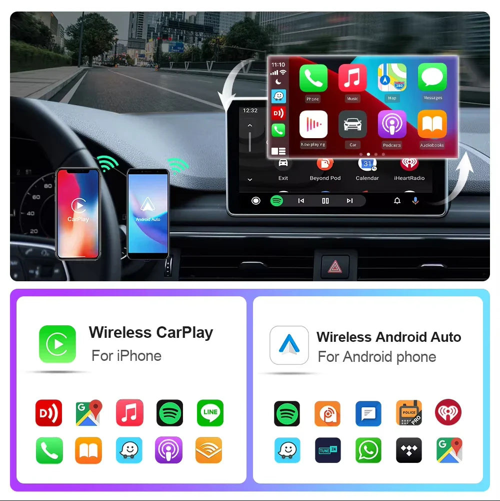 EKIY 2-in-1 AI Smart Box — Wireless CarPlay & Android Auto Adapter with Wired CarPlay for Car Intelligent Systems