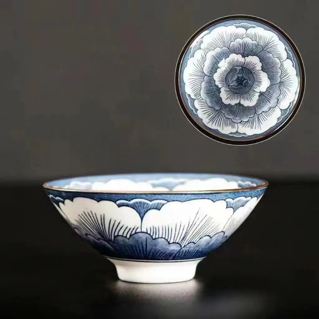 70ML Handmade Blue & White Porcelain Tea Cup – Dragon, Phoenix & Fish Pavilion Design for Chinese Kungfu Tea Ceremony