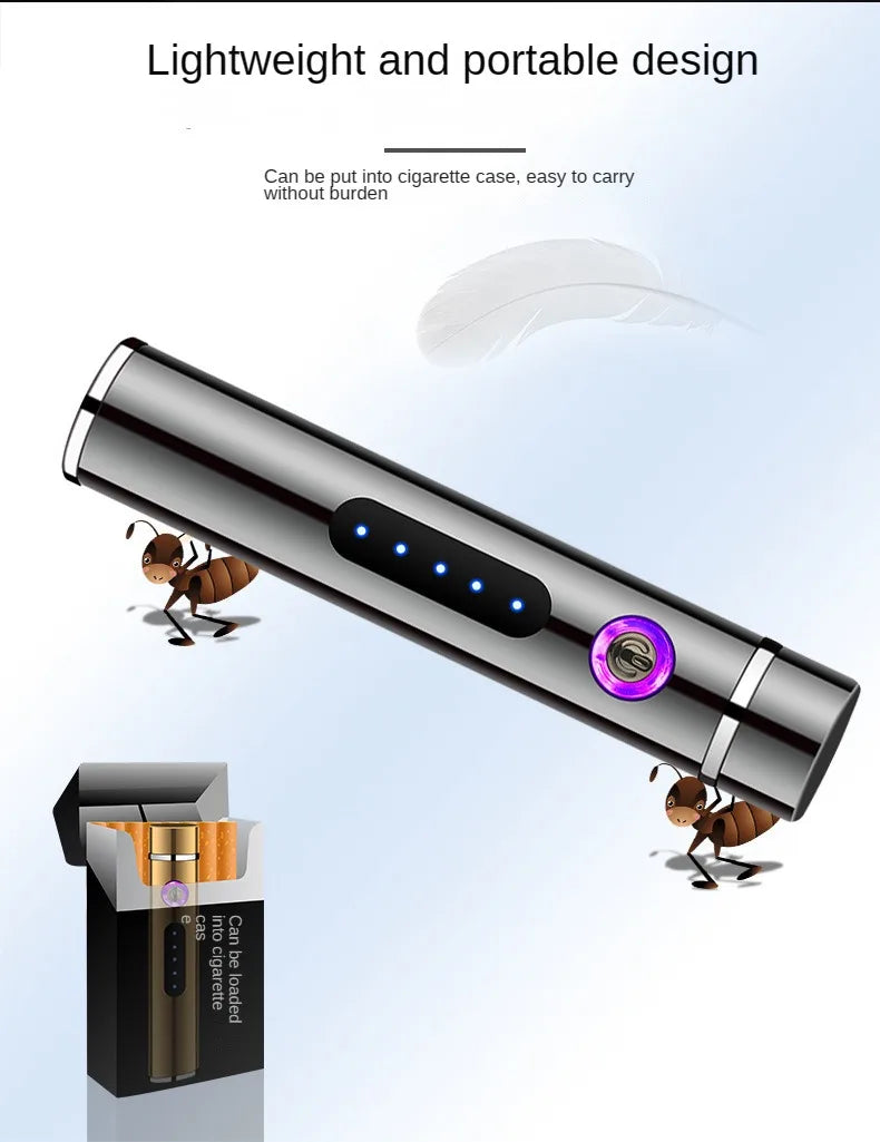 USB Rechargeable Cylindrical Dual Arc Plasma Lighter – Portable Metal Cigarette Lighter
