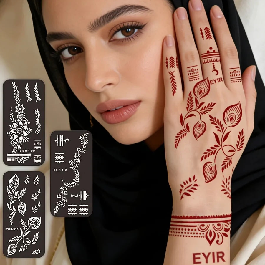 Henna Tattoo Kit - 5-Piece Mandala Stencil Set with Wine Red Temporary Tattoo Paste