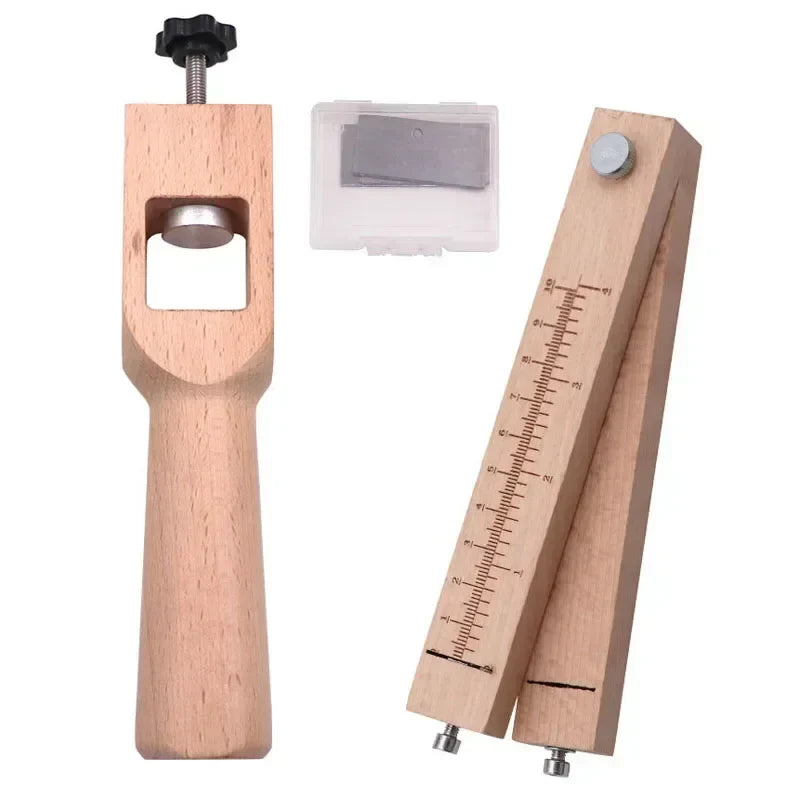 Wooden Adjustable Leather Strap Cutter with 5 Sharp Blades – Precise DIY Belt Cutting Tool for Leathercraft