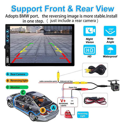 7" Wireless 2DIN Car Radio Stereo – HD Touchscreen CarPlay Android Auto Video Player with Bluetooth, FM & Rear View Camera