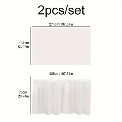 2PCS Disposable Paper Tablecloth & Table Skirt Set – Rectangular Party Table Cover for Events, Weddings & Decorations