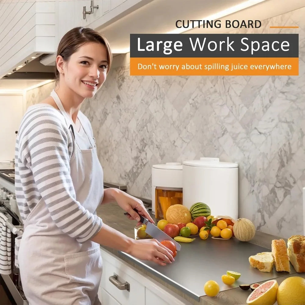 304 Stainless Steel Cutting Board — Non-Slip Kitchen Tool for Vegetables, Pastries & Food Prep