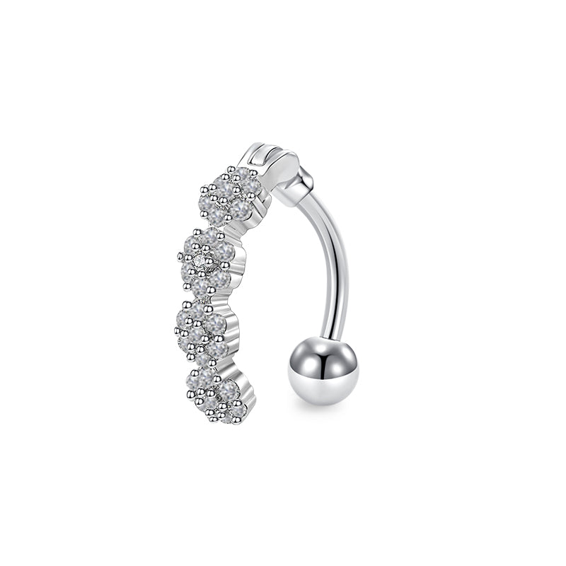 Trendy Women’s Belly Button Ring – Stainless Steel Dangle Navel Piercing with Crystal Flower Punk Jewelry