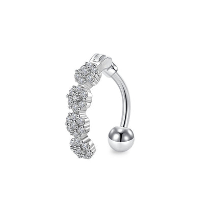 Trendy Women’s Belly Button Ring – Stainless Steel Dangle Navel Piercing with Crystal Flower Punk Jewelry