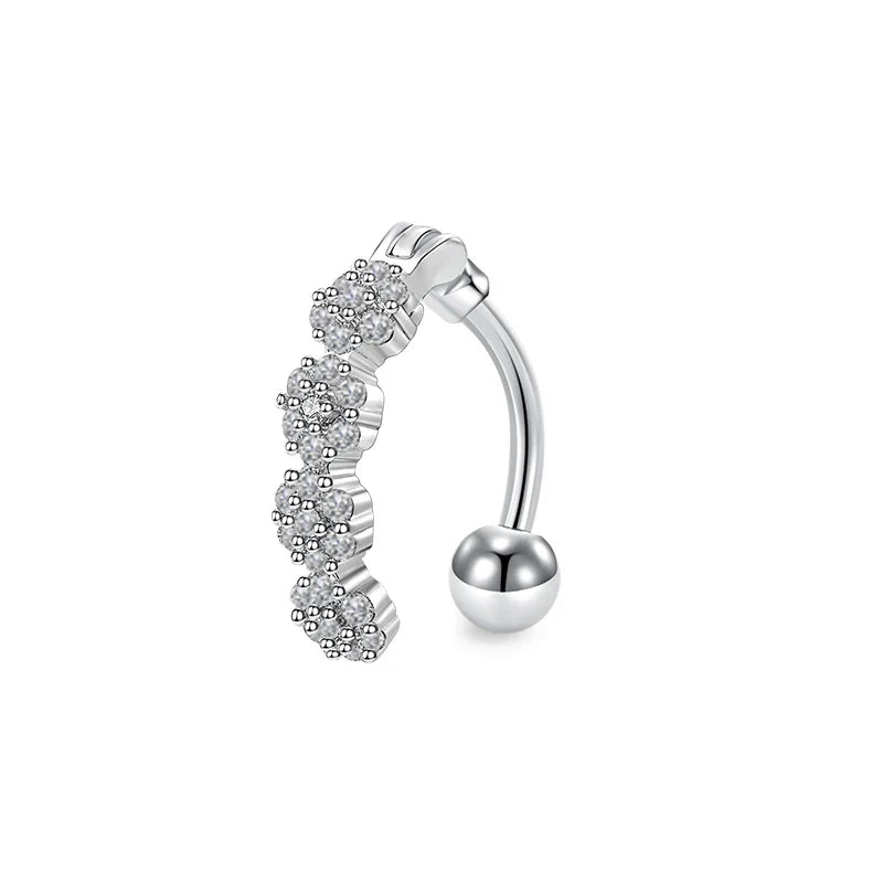 Trendy Women’s Belly Button Ring – Stainless Steel Dangle Navel Piercing with Crystal Flower Punk Jewelry