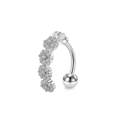 Trendy Women’s Belly Button Ring – Stainless Steel Dangle Navel Piercing with Crystal Flower Punk Jewelry