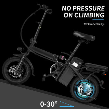 400W Foldable Electric Bike for Adults — 14" Wheels, Dual Disc Brakes, Seat & Basket, 48V 10.4Ah, 22-Mile Range, 20MPH E-Bike
