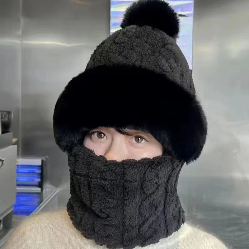 Women’s Winter Ski Mask with Ear Protection – Plush Lined Windproof One-Piece Scarf & Hat for Outdoor Sports