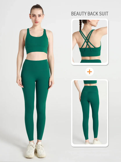 2-Piece Women’s Yoga Tracksuit – Pilates Fitness Set with Push-Up Sports Bra & Leggings for Gym Workout