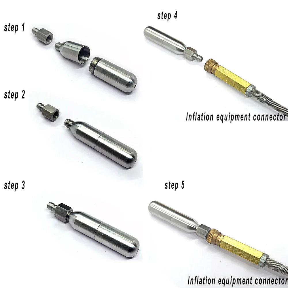 3/8-24UNF CO2 Cartridges – High Pressure Stainless Steel Rechargeable Cylinder for Oxygen Training, Scuba & Rescue Vest