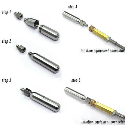 3/8-24UNF CO2 Cartridges – High Pressure Stainless Steel Rechargeable Cylinder for Oxygen Training, Scuba & Rescue Vest