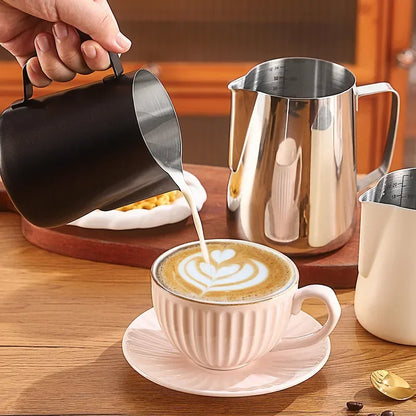 304 Stainless Steel Milk Frothing Pitcher with Measurement Scale – Barista Espresso Coffee Latte Art Jug for Café & Kitchen