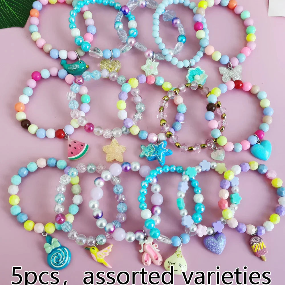 Children’s Unicorn Cartoon Bracelet – Cute Heart & Star Elastic Candy Beads for Kids Girls, Lovely Jewelry