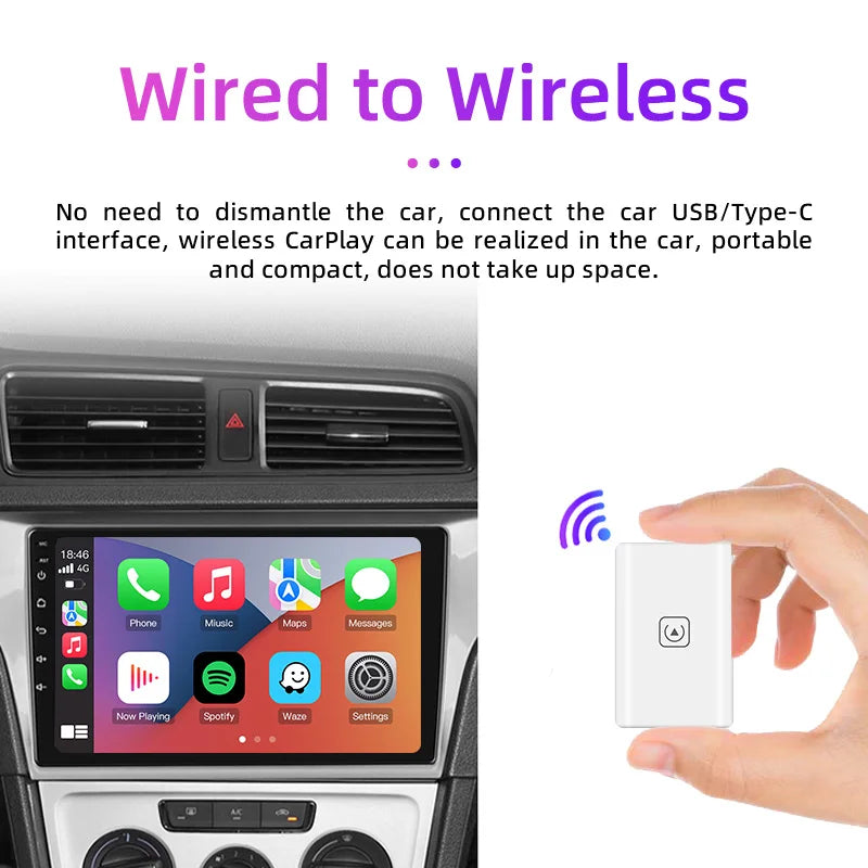 TIMEKNOW Wireless CarPlay Adapter - Convert Wired to Wireless for Apple iPhone, Plug and Play USB Connection Auto Car Dongle