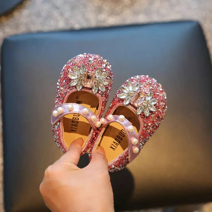 Toddler Princess Glitter Flats - Shiny Crystal Soft-Soled Non-Slip Walking Shoes