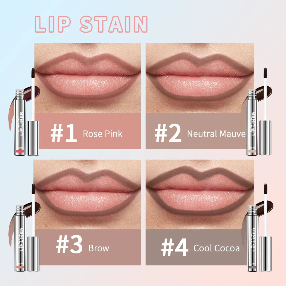 Waterproof Peel-Off Lip Liner & Tattoo Lip Gloss – Long-Lasting Matte Lip Tint & Brown Contour Lip Stain