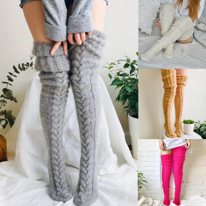 Women's Wool Foot Warmers: Fashionable Solid Color Thigh-High Stockings - Cute Autumn/Winter Lady Socks in Acrylic Fibers