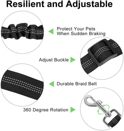 Adjustable Dog Car Seat Belt Harness – Nylon Reflective Elastic Safety Strap with Cushioning for Pet Travel