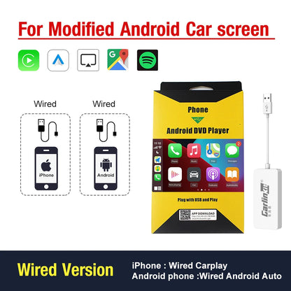 Carlinkit Wireless CarPlay Activator & Android Auto Wired USB Dongle AI Box with Bluetooth Charger & MirrorLink for Android Radio
