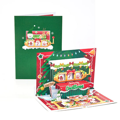 3D Christmas Tree Greeting Card – Cat Xmas Pop-Up Postcard with Envelope