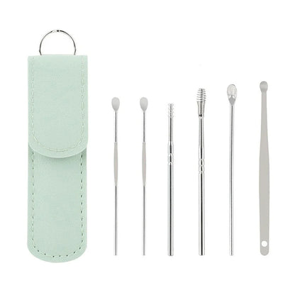 6PCS Stainless Steel Ear Wax Removal Kit | Ear Cleaner Pickers, Curette Spoons & Piercing Care Tools