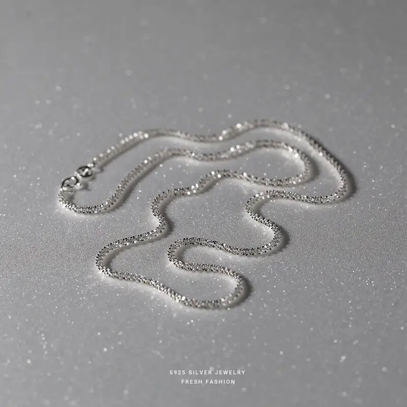 Authentic S925 Sterling Silver Necklace – 2mm Sparkling Collarbone Sweater Chain, Elegant Jewelry Gift for Women