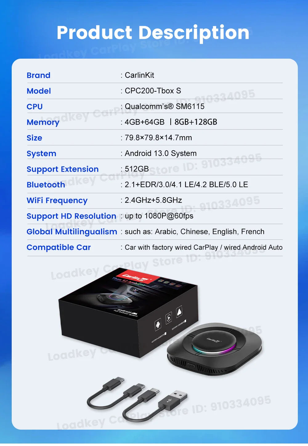2025 Carlinkit AI Box LED – Android 13 Wireless CarPlay Adapter with Qualcomm 6115, 8-Core 64GB Smart TV Box for Netflix & IPTV