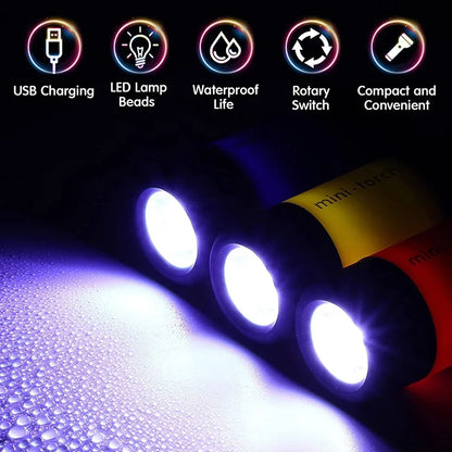 Mini Keychain Pocket Torch - USB Rechargeable LED Light, Waterproof Flashlight Lamp for EDC