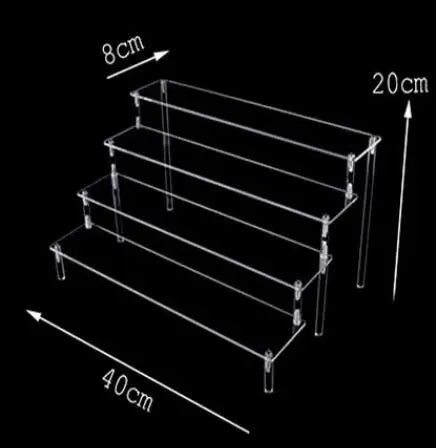 Acrylic Display Stand Rack - 1-4 Tier Transparent Trapezoid Organizer Shelf For Cupcakes, Perfume, Dolls & Collectibles