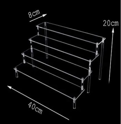 Acrylic Display Stand Rack - 1-4 Tier Transparent Trapezoid Organizer Shelf For Cupcakes, Perfume, Dolls & Collectibles