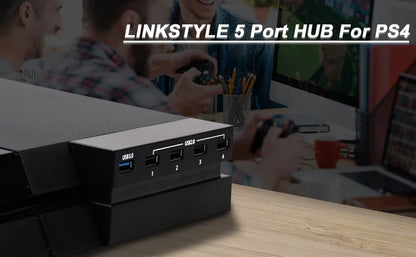 5-Port USB Hub for PS4 Gaming Console – High-Speed USB 3.0 Expansion Adapter (Not for PS4 Slim/Pro)