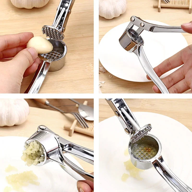 Stainless Steel Garlic Press Crusher — Handheld Garlic Smasher & Mincer Manual Squeezer Kitchen Tool