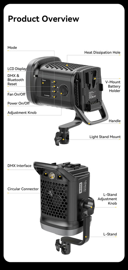 Ulanzi VL-120Bi VL-120C 120W V-Mount COB Light – Wireless APP Control, 2700K-6500K Video Light for Skit Video Photography