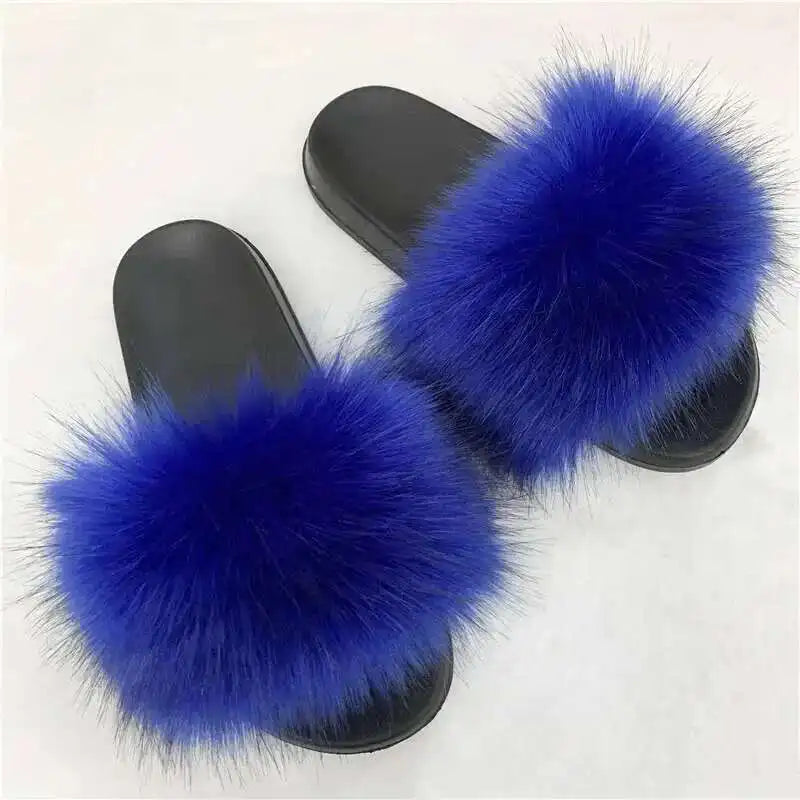 Summer Faux Fur Slippers for Women – Indoor Plush Furry Slides, Fluffy Flip Flops & Casual House Shoes