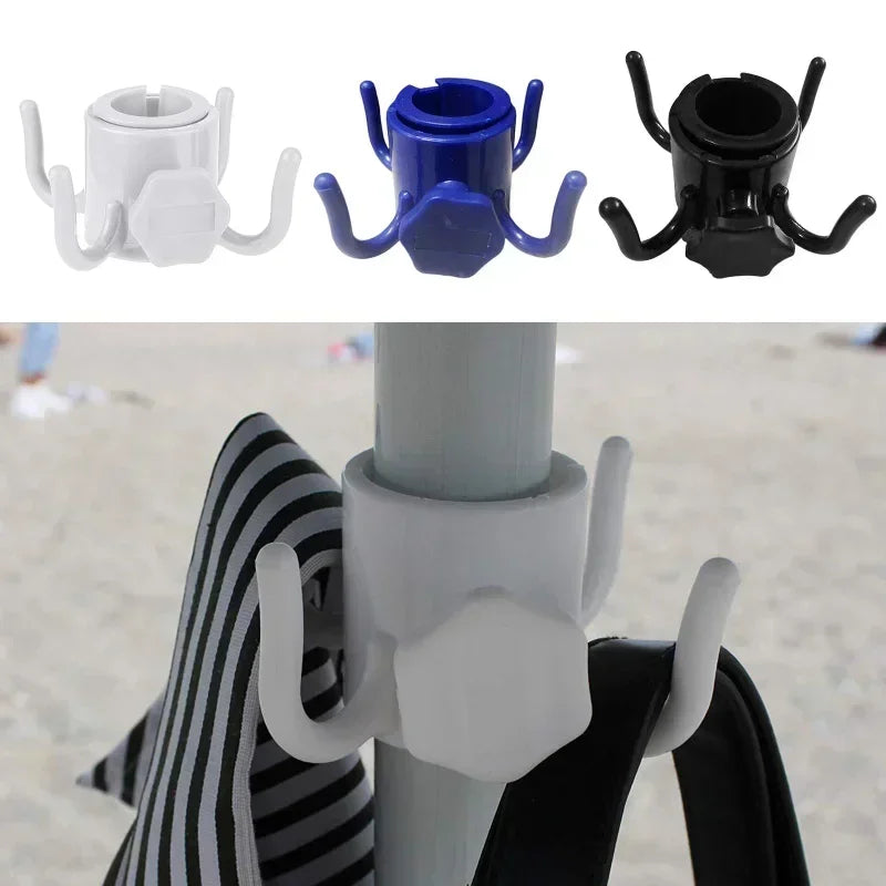 Durable Beach Umbrella Hanging Hook - 4 Prongs Screw Lock ABS Towels Camera Bags Clothes Hanger Camping Holder Trip Clip