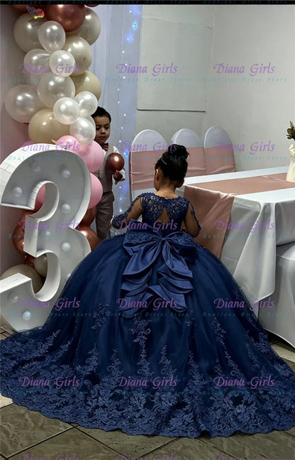 White Tulle Flower Girl Dress - Lace Applique Wedding & Party Gown