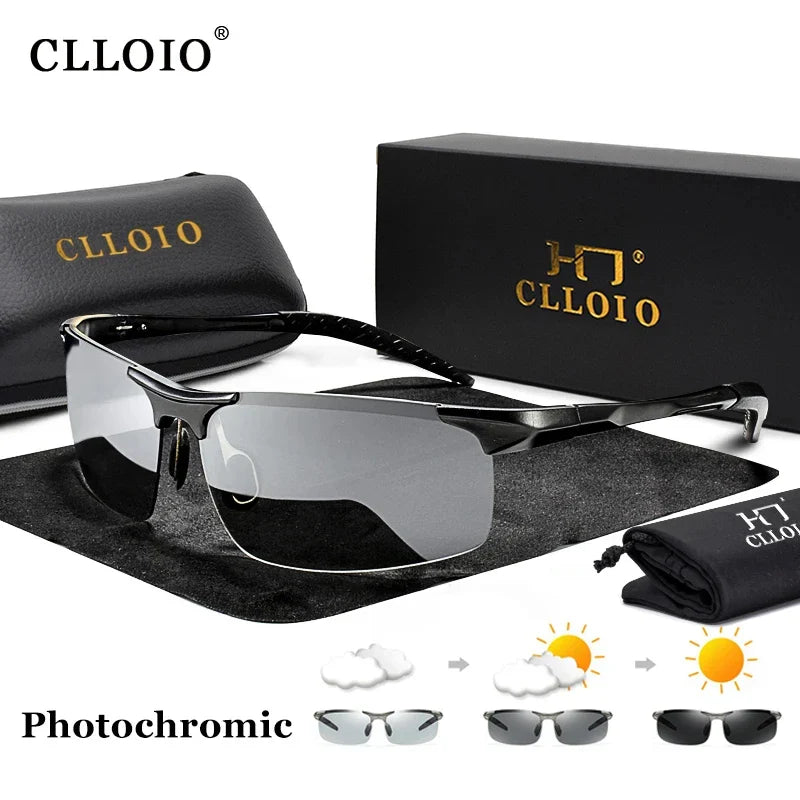 CLLOIO Aluminum Photochromic Sunglasses – Polarized Day & Night Chameleon Glasses for Men, Anti-Glare, UV Protection, Color Changing Sun Glasses
