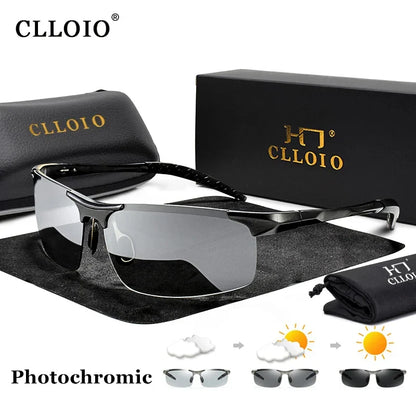 CLLOIO Aluminum Photochromic Sunglasses – Polarized Day & Night Chameleon Glasses for Men, Anti-Glare, UV Protection, Color Changing Sun Glasses
