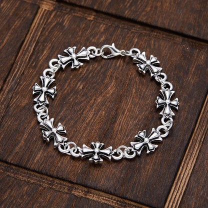 Gothic Cross Floral Pattern Men’s Bracelet – Vintage Punk Style Jewelry for Daily Wear, Party, Birthday & Holiday Gift Accessory